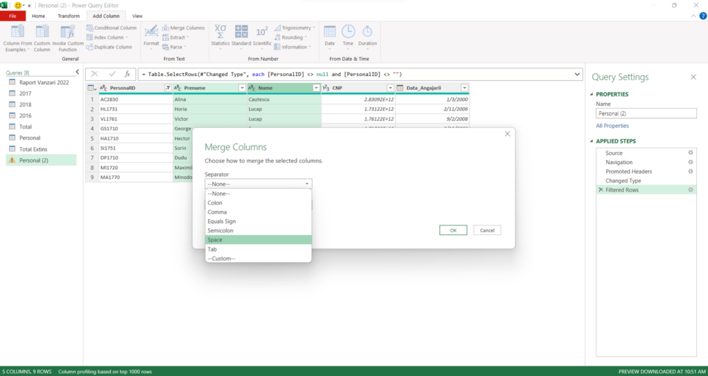 Power query editor 10